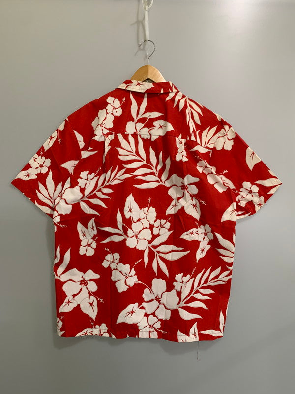 【中古品】【メンズ】 HONOLULU HARBOR ホノルルハーバー 80-90'S ALOHA SHIRT アロハシャツ 半袖シャツ ショートスリーブ 146-260416-AS-26-min サイズ：L カラー：レッド/ホワイト 万代Net店