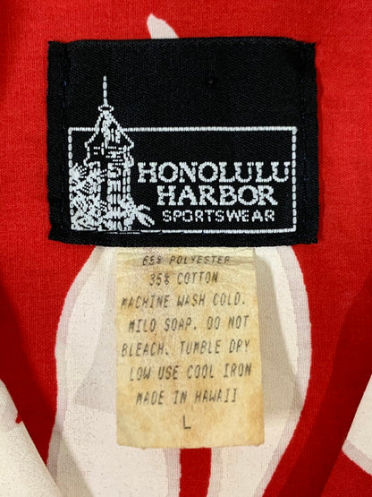【中古品】【メンズ】 HONOLULU HARBOR ホノルルハーバー 80-90'S ALOHA SHIRT アロハシャツ 半袖シャツ ショートスリーブ 146-260416-AS-26-min サイズ：L カラー：レッド/ホワイト 万代Net店