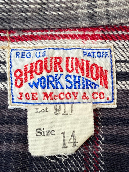【中古品】【メンズ】 JOE McCOY ジョーマッコイ LOT.911 8HOUR UNION WORK FLANNEL SHIRT フランネルシャツ ロングスリーブ 145-250428-AS-9-min サイズ：14 カラー：グレー/レッド系 万代Net店