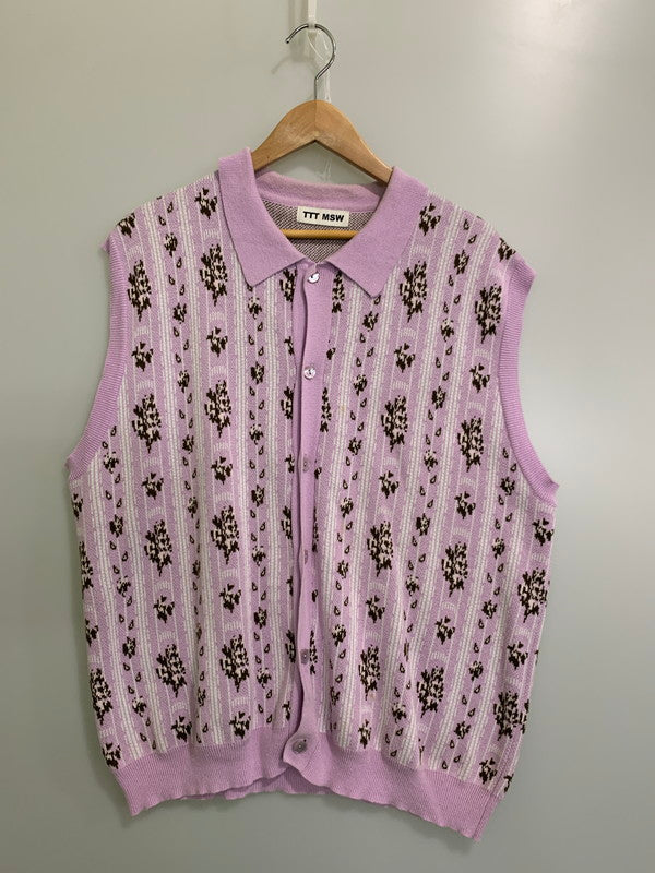 【中古品】【メンズ】 TTT_MSW ティーモダンストリートウェア FLOWER JACQUARD KNIT VEST TTT-2022SS-KT01 フラワー ジャガード ニット ベスト トップス 140-250627-jt-18-min サイズ：L カラー：パープル 万代Net店