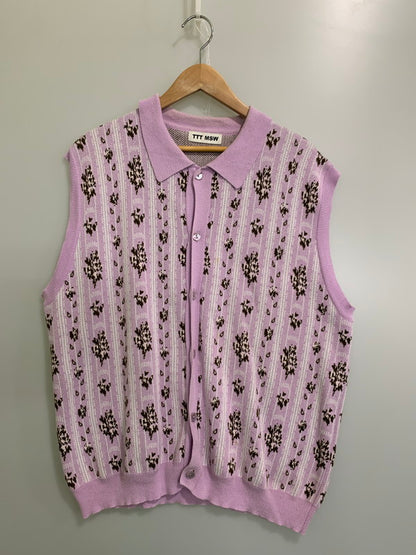 【中古品】【メンズ】 TTT_MSW ティーモダンストリートウェア FLOWER JACQUARD KNIT VEST TTT-2022SS-KT01 フラワー ジャガード ニット ベスト トップス 140-250627-jt-18-min サイズ：L カラー：パープル 万代Net店