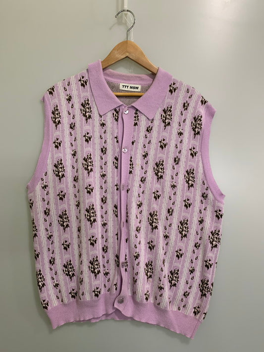 【中古品】【メンズ】 TTT_MSW ティーモダンストリートウェア FLOWER JACQUARD KNIT VEST TTT-2022SS-KT01 フラワー ジャガード ニット ベスト トップス 140-250627-jt-18-min サイズ：L カラー：パープル 万代Net店