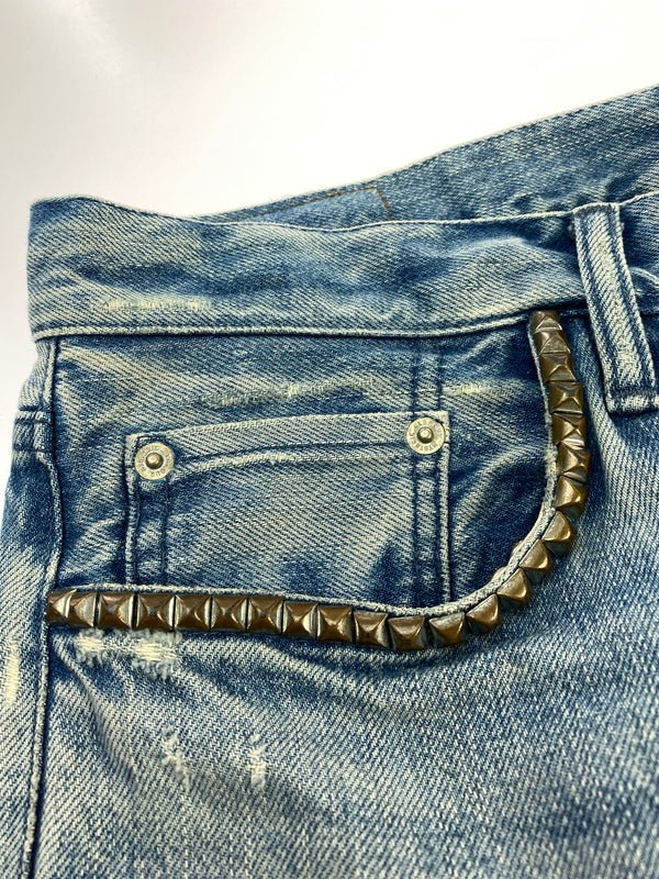【中古品】【メンズ】 HYSTERIC GLAMOUR ヒステリックグラマー DAMAGE DENIM PANTS 02172AP06 ダメージデニムパンツ ボトムス 151-260709-yn-25-min サイズ：30 カラー：ライトインディゴ 万代Net店