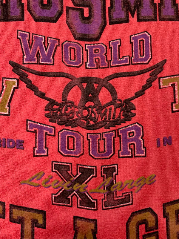 【中古品】【メンズ】 AEROSMITH エアロスミス 90S GET A GRIP WORLD TOUR TEE Tシャツ トップス 146-250503-ks-05-min サイズ：L カラー：ピンク系 万代Net店