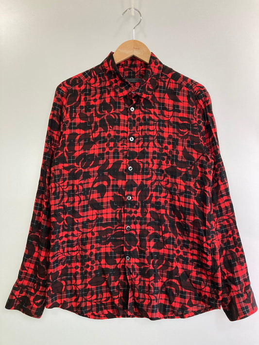 【中古品】【メンズ】 SOPHNET. ソフネット SOPH-170085 17SS FLOWER OVER PRINT CHECK REGULAR COLLAR SHIRT カラーシャツ 142-250518-ks-07-min サイズ：S カラー：レッド系 万代Net店