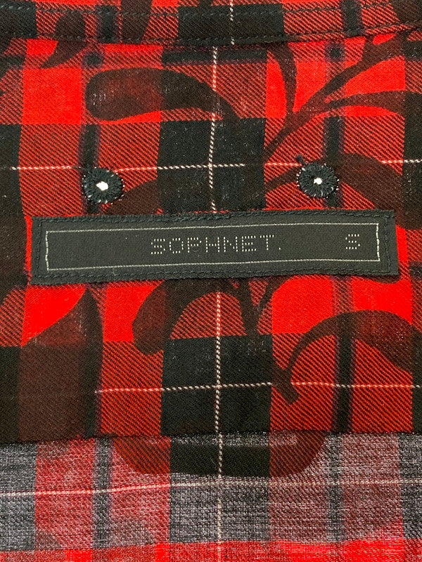【中古品】【メンズ】 SOPHNET. ソフネット SOPH-170085 17SS FLOWER OVER PRINT CHECK REGULAR COLLAR SHIRT カラーシャツ 142-250518-ks-07-min サイズ：S カラー：レッド系 万代Net店