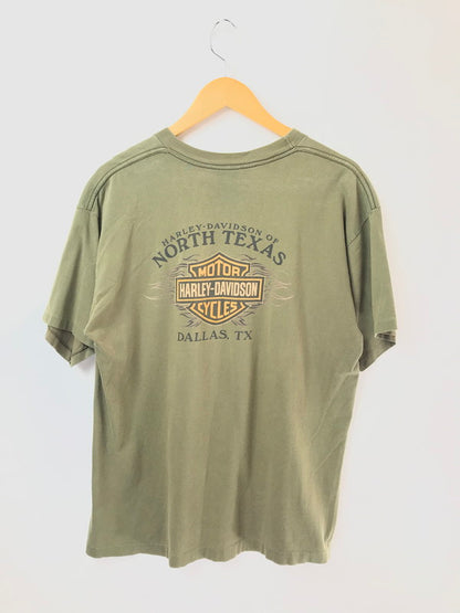 【中古品】【メンズ】 HARLEY DAVIDSON ハーレー ダビッドソン 00's NORTH TEXAS TEE ノース テキサス Tシャツ トップス 146-260510-rt-14-tag サイズ：L カラー：カーキ 万代Net店