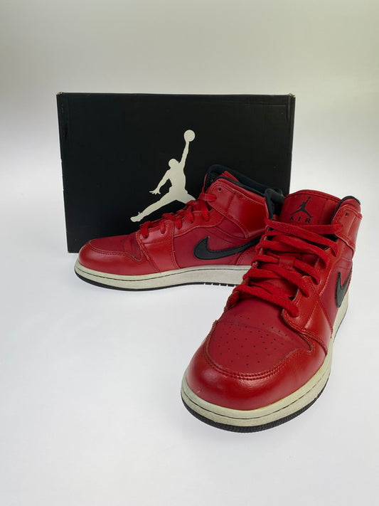 【中古品】【メンズ】 NIKE ナイキ AIR JORDAN 1 MID GYM RED BLACK PATENT 554725-602 エアジョーダン1 ミッド ジム レッド ブラック パテント スニーカー 靴 160-250519-em-15-min サイズ：25cm カラー：ジムレッド/ブラック-ホワイト 万代Net店