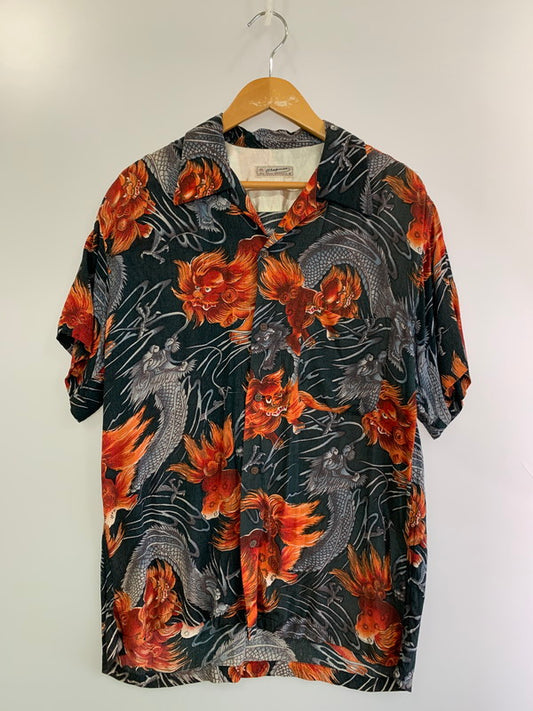 【中古品】【メンズ】 CHAMPMAN チャップマン 90S ”唐獅子×龍”RAYON ALOHA SHIRT アロハシャツ ショートスリーブ 146-250524-AS-24-min サイズ：M カラー：ブラック/レッド 万代Net店