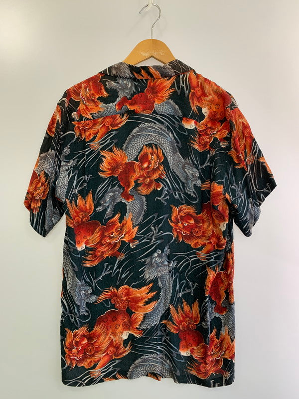 【中古品】【メンズ】 CHAMPMAN チャップマン 90S ”唐獅子×龍”RAYON ALOHA SHIRT アロハシャツ ショートスリーブ 146-250524-AS-24-min サイズ：M カラー：ブラック/レッド 万代Net店