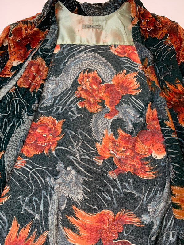 【中古品】【メンズ】 CHAMPMAN チャップマン 90S ”唐獅子×龍”RAYON ALOHA SHIRT アロハシャツ ショートスリーブ 146-250524-AS-24-min サイズ：M カラー：ブラック/レッド 万代Net店