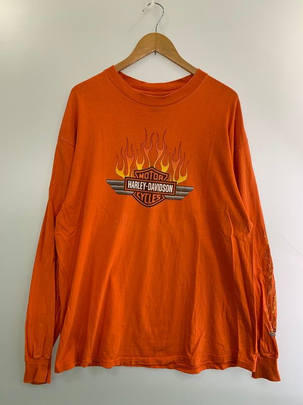 【現状渡し品】【メンズ】 HARLEY DAVIDSON ハーレーダビッドソン ファイヤーパターン LS PRINT TEE ロングスリーブ 146-250524-AS-22-min サイズ：XXL カラー：オレンジ 万代Net店