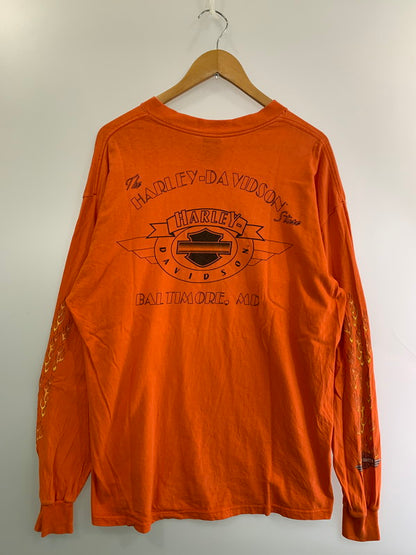 【現状渡し品】【メンズ】 HARLEY DAVIDSON ハーレーダビッドソン ファイヤーパターン LS PRINT TEE ロングスリーブ 146-250524-AS-22-min サイズ：XXL カラー：オレンジ 万代Net店