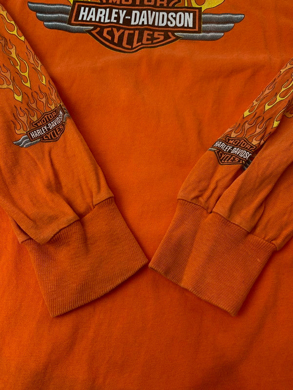 【現状渡し品】【メンズ】 HARLEY DAVIDSON ハーレーダビッドソン ファイヤーパターン LS PRINT TEE ロングスリーブ 146-250524-AS-22-min サイズ：XXL カラー：オレンジ 万代Net店