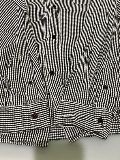 【中古品】【メンズ】 OLD STUSSY オールドステューシー 00S 紺タグ LS ギンガムチェックシャツ ロングスリーブ 142-250525-AS-3-min サイズ：L カラー：ブラック/ホワイト 万代Net店