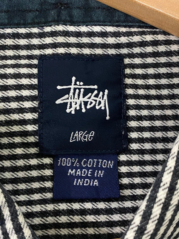 【中古品】【メンズ】 OLD STUSSY オールドステューシー 00S 紺タグ LS ギンガムチェックシャツ ロングスリーブ 142-250525-AS-3-min サイズ：L カラー：ブラック/ホワイト 万代Net店
