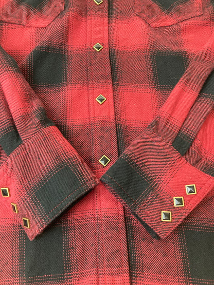 【中古品】【メンズ】 FUNNY ORIGINAL ファニーオリジナル LS ウエスタンシャツ ロングスリーブ 145-250617-AS-44-min サイズ：M カラー：レッド/ブラック 万代Net店