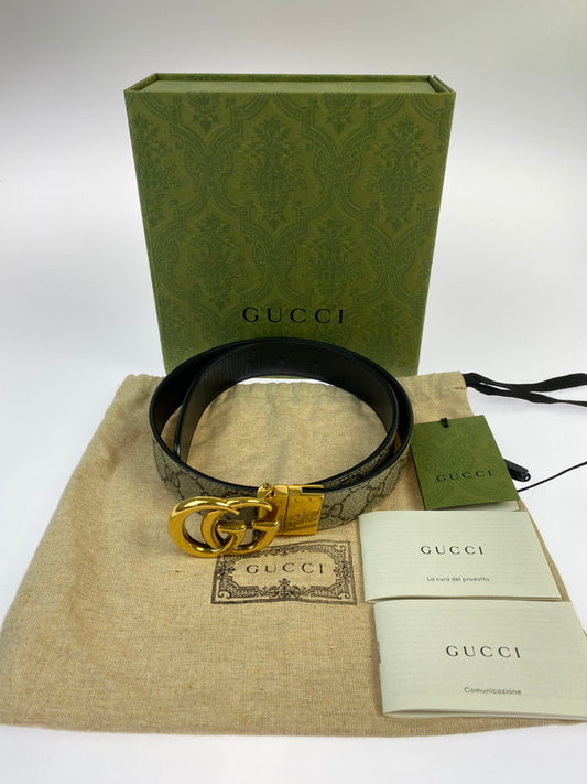 【LIFTる。景品】【中古品】【メンズ】 GUCCI グッチ 659417 GGマーモント リバーシブル ベルト アクセサリー 183-250601-AS-16-min カラー：ベージュ系 万代Net店