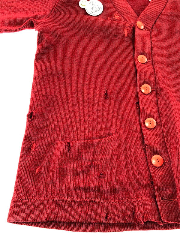 【中古品】【メンズ】 USED ユーズド DAMAGE CARDIGAN ダメージ カーディガン トップス 146-260913-rt-19-tagh サイズ：不明 下記参照 カラー：レッド 万代Net店