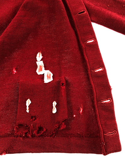 【中古品】【メンズ】 USED ユーズド DAMAGE CARDIGAN ダメージ カーディガン トップス 146-260913-rt-19-tagh サイズ：不明 下記参照 カラー：レッド 万代Net店