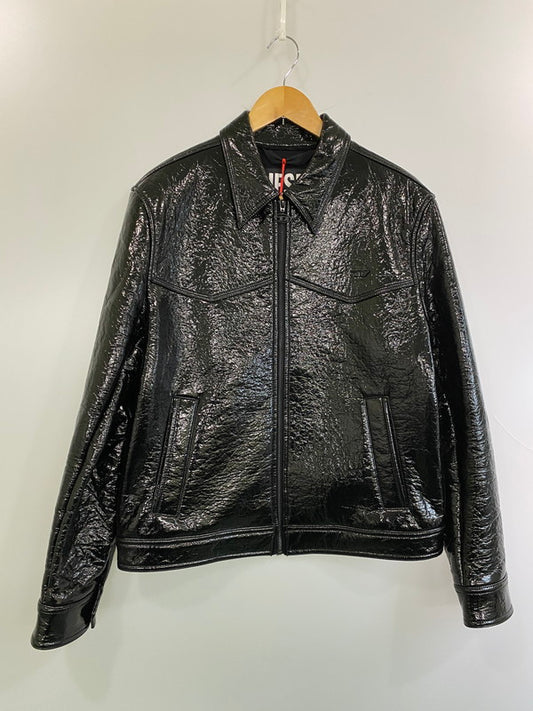 【中古品】【メンズ】 DIESEL ディーゼル A03671 フェイクパテントレザー ジップアップ ジャケット アウター 141-250603-AS-49-min サイズ：L カラー：ブラック 万代Net店