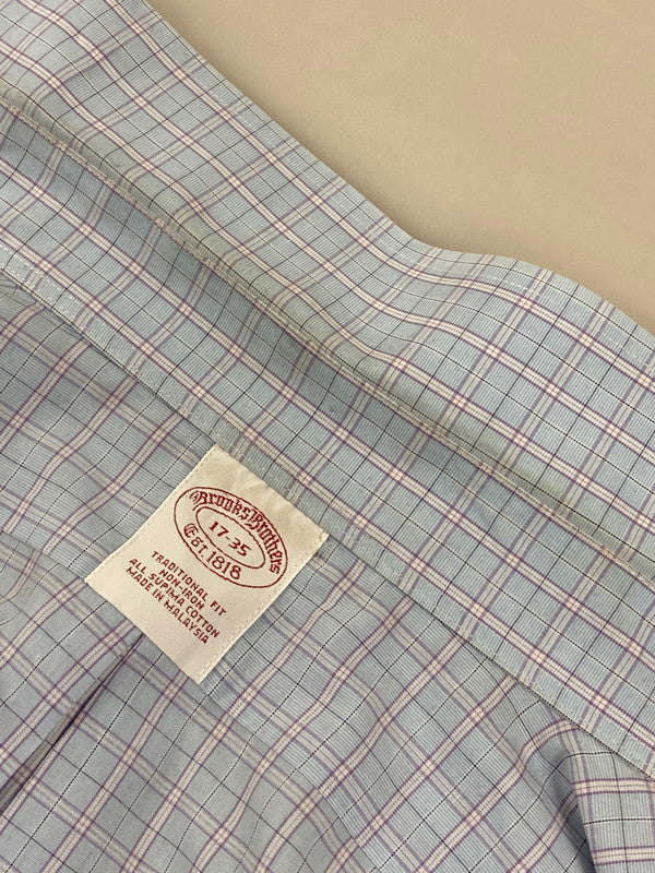 【中古品】【メンズ】 BROOKS BROTHERS ブルックスブラザーズ L/S CHECK SHIRT 長袖 チェック シャツ メンズ トップス 140-250601-em-23-min サイズ：17 カラー：サックスブルー（チェック柄） 万代Net店