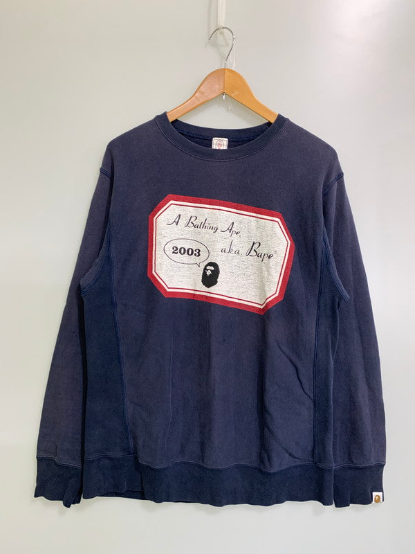 【中古品】【メンズ】 A BATHING APE アベイシングエイプ 00's PRINT SWEATSHIRT プリントスウェットシャツ トレーナー トップス 142-250602-yn-07-min サイズ：M カラー：ネイビー 万代Net店