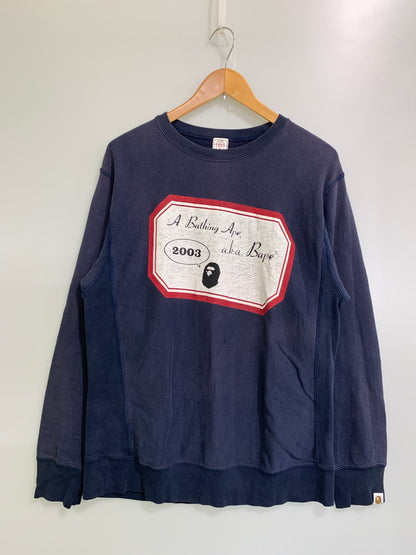 【中古品】【メンズ】 A BATHING APE アベイシングエイプ 00's PRINT SWEATSHIRT プリントスウェットシャツ トレーナー トップス 142-250602-yn-07-min サイズ：M カラー：ネイビー 万代Net店
