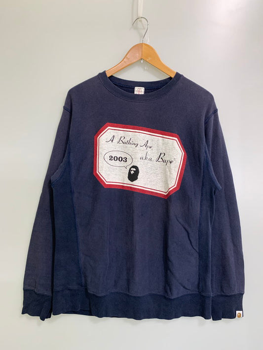 【中古品】【メンズ】 A BATHING APE アベイシングエイプ 00's PRINT SWEATSHIRT プリントスウェットシャツ トレーナー トップス 142-250602-yn-07-min サイズ：M カラー：ネイビー 万代Net店