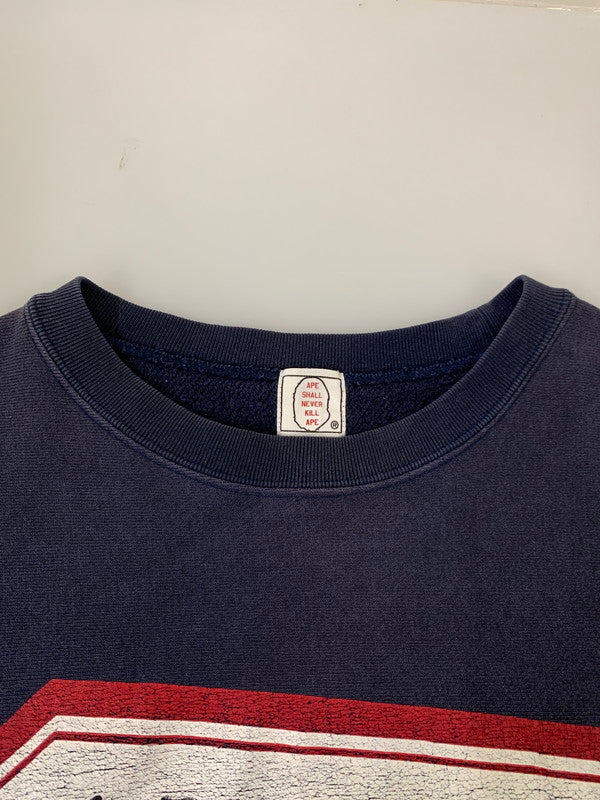 【中古品】【メンズ】 A BATHING APE アベイシングエイプ 00's PRINT SWEATSHIRT プリントスウェットシャツ トレーナー トップス 142-250602-yn-07-min サイズ：M カラー：ネイビー 万代Net店