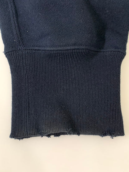 【中古品】【メンズ】 Sacai サカイ FRAGMENT DESIGN SWEAT HOODIE 21-0315S フラグメントデザイン ダメージ加工 スウェードアップリケ スウェット パーカー トップス 140-250602-yn-01-min サイズ：2 カラー：ネイビー 万代Net店