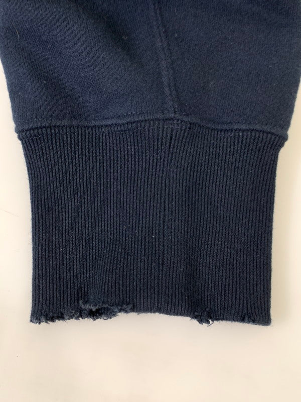 【中古品】【メンズ】 Sacai サカイ FRAGMENT DESIGN SWEAT HOODIE 21-0315S フラグメントデザイン ダメージ加工 スウェードアップリケ スウェット パーカー トップス 140-250602-yn-01-min サイズ：2 カラー：ネイビー 万代Net店