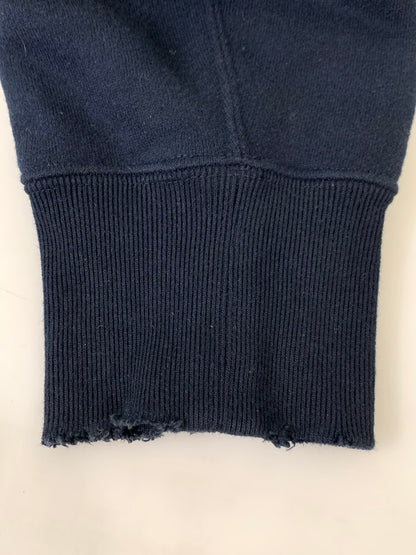 【中古品】【メンズ】 Sacai サカイ FRAGMENT DESIGN SWEAT HOODIE 21-0315S フラグメントデザイン ダメージ加工 スウェードアップリケ スウェット パーカー トップス 140-250602-yn-01-min サイズ：2 カラー：ネイビー 万代Net店