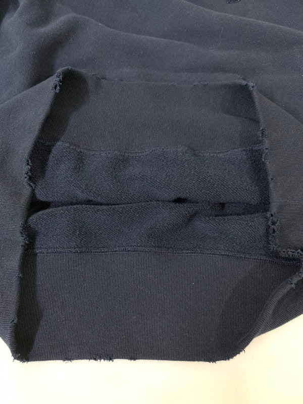 【中古品】【メンズ】 Sacai サカイ FRAGMENT DESIGN SWEAT HOODIE 21-0315S フラグメントデザイン ダメージ加工 スウェードアップリケ スウェット パーカー トップス 140-250602-yn-01-min サイズ：2 カラー：ネイビー 万代Net店