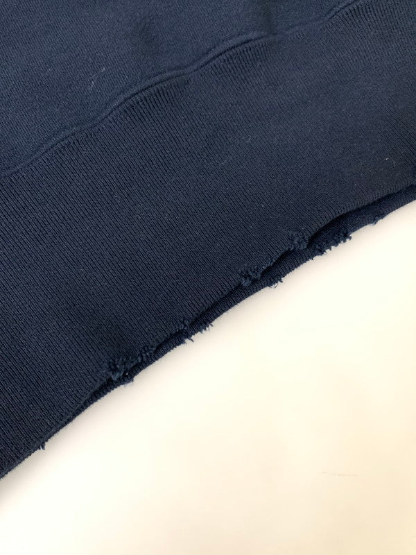 【中古品】【メンズ】 Sacai サカイ FRAGMENT DESIGN SWEAT HOODIE 21-0315S フラグメントデザイン ダメージ加工 スウェードアップリケ スウェット パーカー トップス 140-250602-yn-01-min サイズ：2 カラー：ネイビー 万代Net店