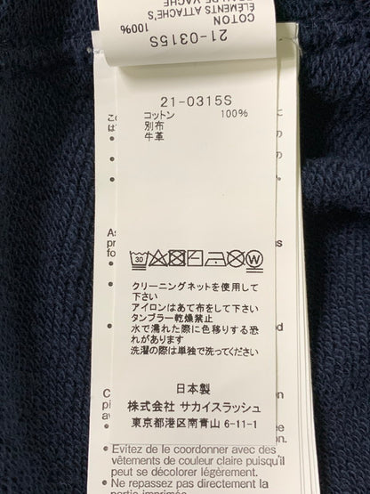 【中古品】【メンズ】 Sacai サカイ FRAGMENT DESIGN SWEAT HOODIE 21-0315S フラグメントデザイン ダメージ加工 スウェードアップリケ スウェット パーカー トップス 140-250602-yn-01-min サイズ：2 カラー：ネイビー 万代Net店