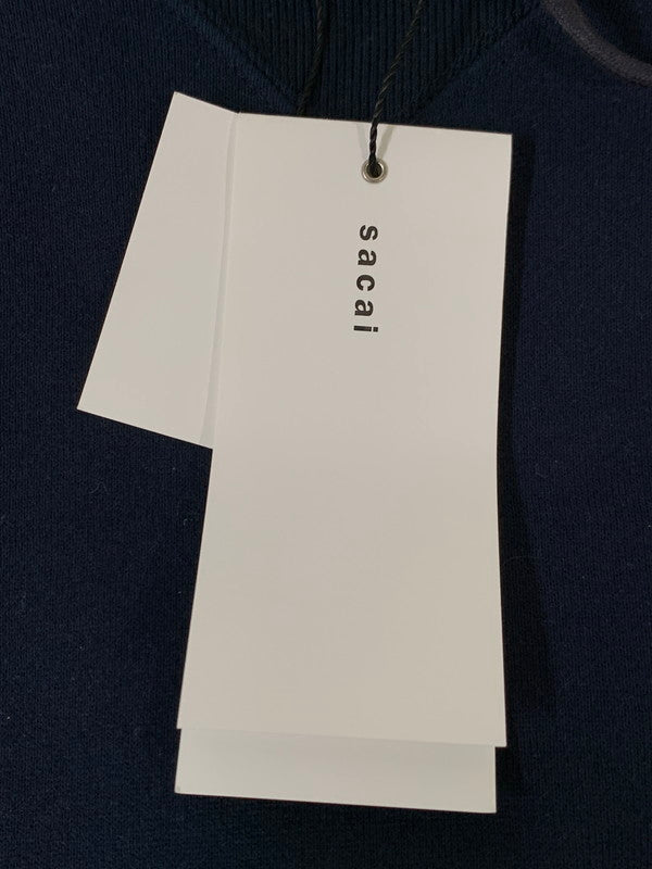 【中古品】【メンズ】 Sacai サカイ FRAGMENT DESIGN SWEAT HOODIE 21-0315S フラグメントデザイン ダメージ加工 スウェードアップリケ スウェット パーカー トップス 140-250602-yn-01-min サイズ：2 カラー：ネイビー 万代Net店