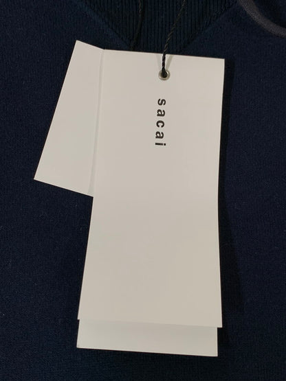 【中古品】【メンズ】 Sacai サカイ FRAGMENT DESIGN SWEAT HOODIE 21-0315S フラグメントデザイン ダメージ加工 スウェードアップリケ スウェット パーカー トップス 140-250602-yn-01-min サイズ：2 カラー：ネイビー 万代Net店