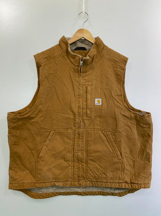 【中古品】【メンズ】 CARHARTT カーハート ダック地ボアモックネックベスト 146-250604-ks-10-min サイズ：不明 カラー：キャメル 万代Net店