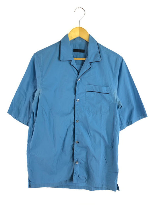 【現状渡し品】【メンズ】 PRADA プラダ PIPING OPEN COLLAR S S SHIRT UCS251 パイピング オープンカラーシャツ 半袖シャツ 141-251109-na-01-tag サイズ：M カラー：ブルー 万代Net店