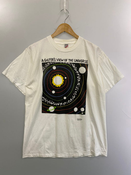 【中古品】【メンズ】 JERZEES ジャージーズ 90S USA製 AGOLFER'S VIEW OF THE UNIVERSE SS PRINT TEE ショートスリーブ 146-250611-AS-32-min サイズ：L カラー：ホワイト 万代Net店