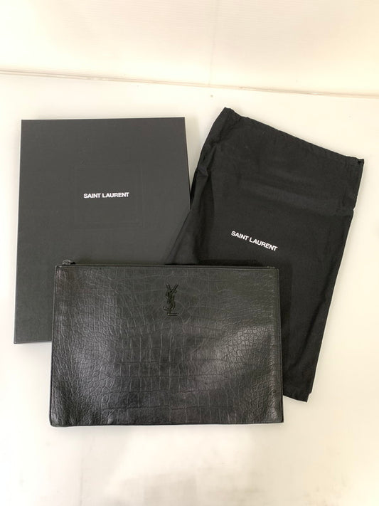 【中古品】【メンズ】 YVES SAINT LAURENT イヴ・サンローラン 485628 クロコ型押し クラッチバッグ 鞄 カバン 180-250623-ks-59-min カラー：ブラック 万代Net店