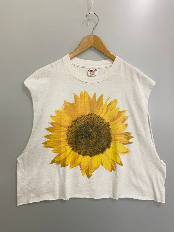 【中古品】【メンズ】 STUDIO Q 90's SUNFLOWER TEE スタジオ キュー 90年代 サンフラワー カットオフTシャツ トップス 146-250613-yn-26-min サイズ：XL カラー：ホワイト 万代Net店