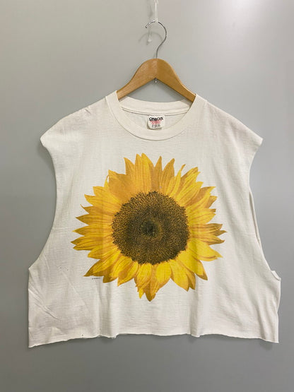 【中古品】【メンズ】 STUDIO Q 90's SUNFLOWER TEE スタジオ キュー 90年代 サンフラワー カットオフTシャツ トップス 146-250613-yn-26-min サイズ：XL カラー：ホワイト 万代Net店