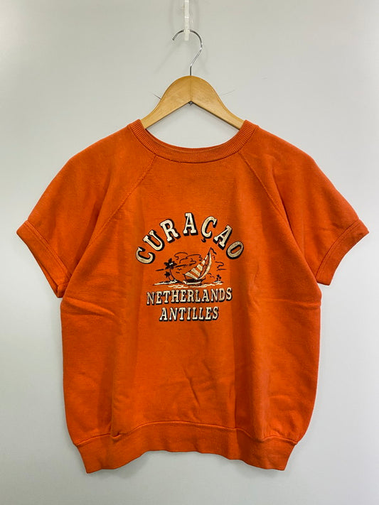 【中古品】【メンズ】 CURACAO キュラソー 60S CURACAO S S SWEATSHIRT 60年代 キュラソー 半袖 スウェット シャツ 半袖 トレーナー プリントＴシャツ 146-250616-em-35-min カラー：オレンジ 万代Net店