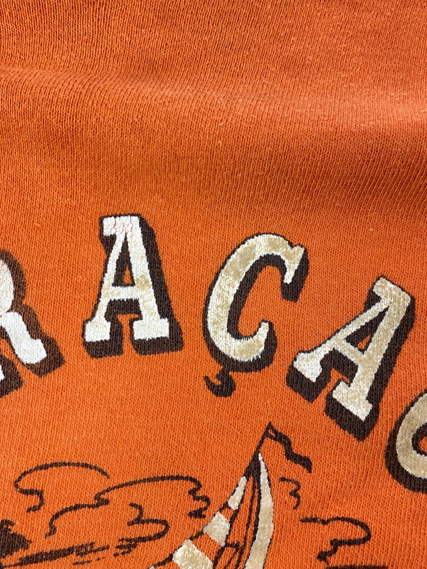 【中古品】【メンズ】 CURACAO キュラソー 60S CURACAO S S SWEATSHIRT 60年代 キュラソー 半袖 スウェット シャツ 半袖 トレーナー プリントＴシャツ 146-250616-em-35-min カラー：オレンジ 万代Net店