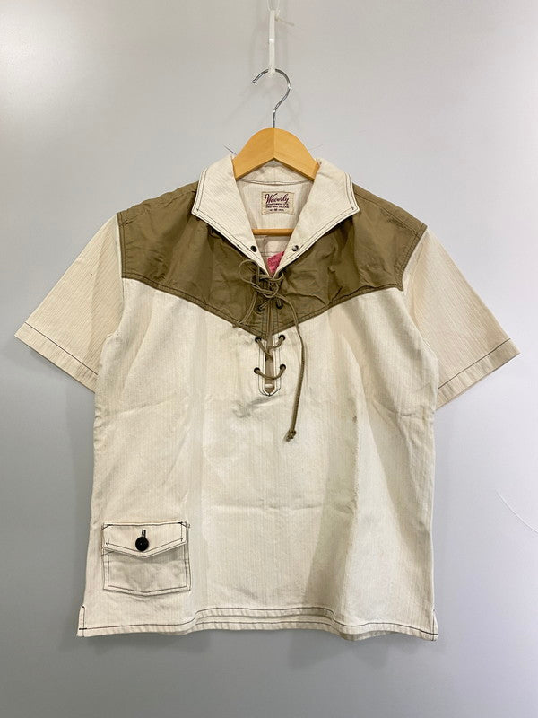 【中古品】【メンズ】 WAVERLY ウェーバリー 50S RANDOM PICKET LACE-UP SHIRT 50年代 ランダム ピケ レースアップ シャツ ギミックポケット メンズ トップス 146-250616-em-34-min サイズ：M カラー：ホワイト/モカ 万代Net店