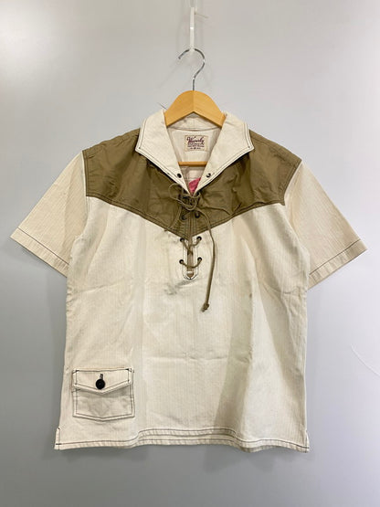 【中古品】【メンズ】 WAVERLY ウェーバリー 50S RANDOM PICKET LACE-UP SHIRT 50年代 ランダム ピケ レースアップ シャツ ギミックポケット メンズ トップス 146-250616-em-34-min サイズ：M カラー：ホワイト/モカ 万代Net店