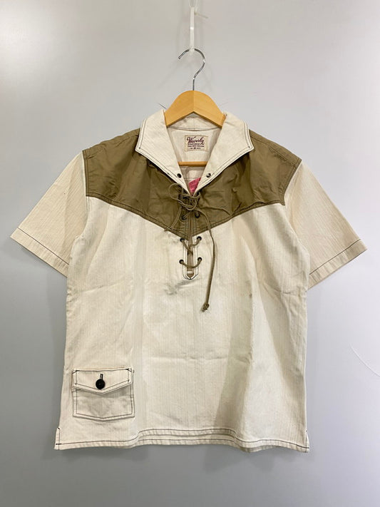 【中古品】【メンズ】 WAVERLY ウェーバリー 50S RANDOM PICKET LACE-UP SHIRT 50年代 ランダム ピケ レースアップ シャツ ギミックポケット メンズ トップス 146-250616-em-34-min サイズ：M カラー：ホワイト/モカ 万代Net店