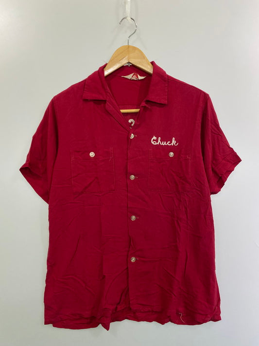 【中古品】【メンズ】 NAT NAST ナット ナスト 50S BOWLING SHIRT レーヨン ボーリング シャツ 50年代 半袖シャツ メンズ トップス 刺繍 146-250616-em-33-min カラー：レッド 万代Net店